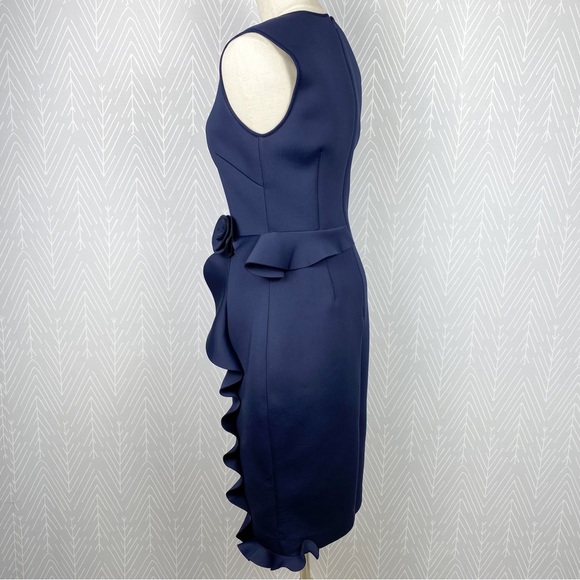 NERO by Jatin Varma Navy Blue Scuba Ruffle Cocktail Dress. - Picture 3 of 13